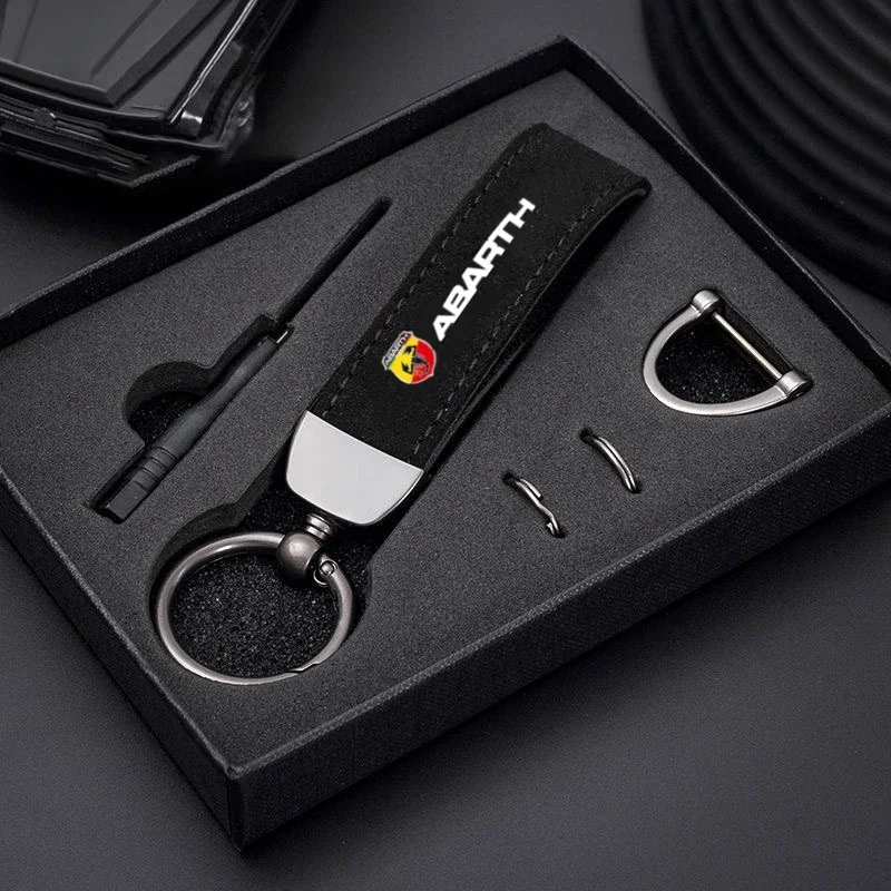 Suede Metal Car Keychain Lanyard Key Ring Decoration Accessory For Abarth 500 595 695 124 Spider 500e