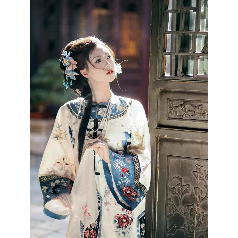 

JC12 Female Hanfu new Chinese style retro national style printed blouse court style Qing Dynasty costume horse skirt suit