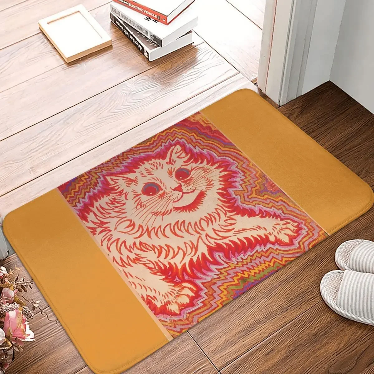 

Louis Wain Orange Psychadelic Cat Non-slip Doormat Floor Mat Antiwear Carpet Rug for Kitchen Entrance Home Balcony Footpad Mats