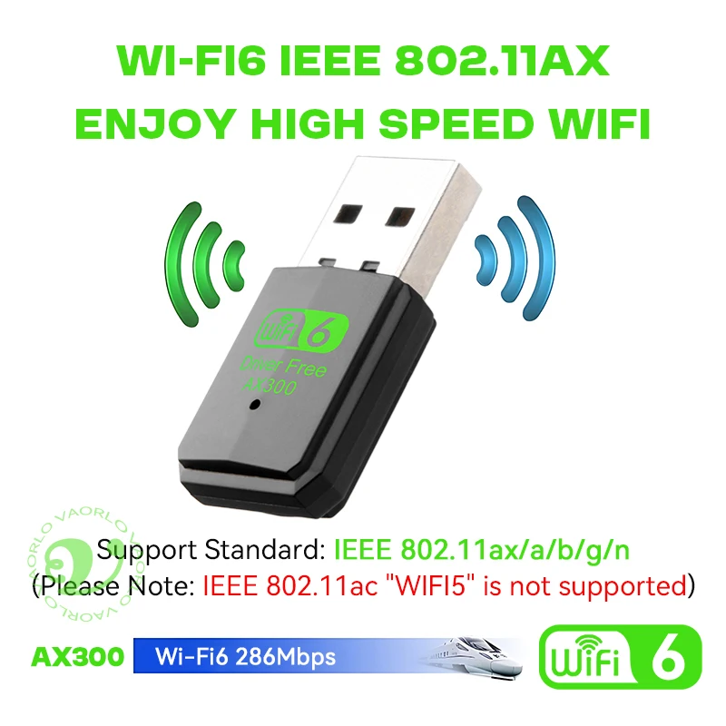 واي فاي USB محول لاسلكي AX300 Wi-Fi6 2.4 جيجا هرتز 802.11AX بطاقة الشبكة اللاسلكية استقبال دونغل للكمبيوتر/الكمبيوتر المحمول Win7/10/11 محرك مجاني
