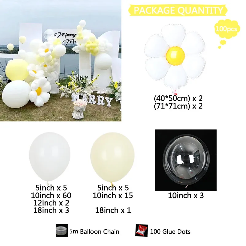 1set Daisy Theme Foil Balloons White Sunflower Balloon Wedding Globos Kids Birthday Party Decorations Baby Shower Photo Props