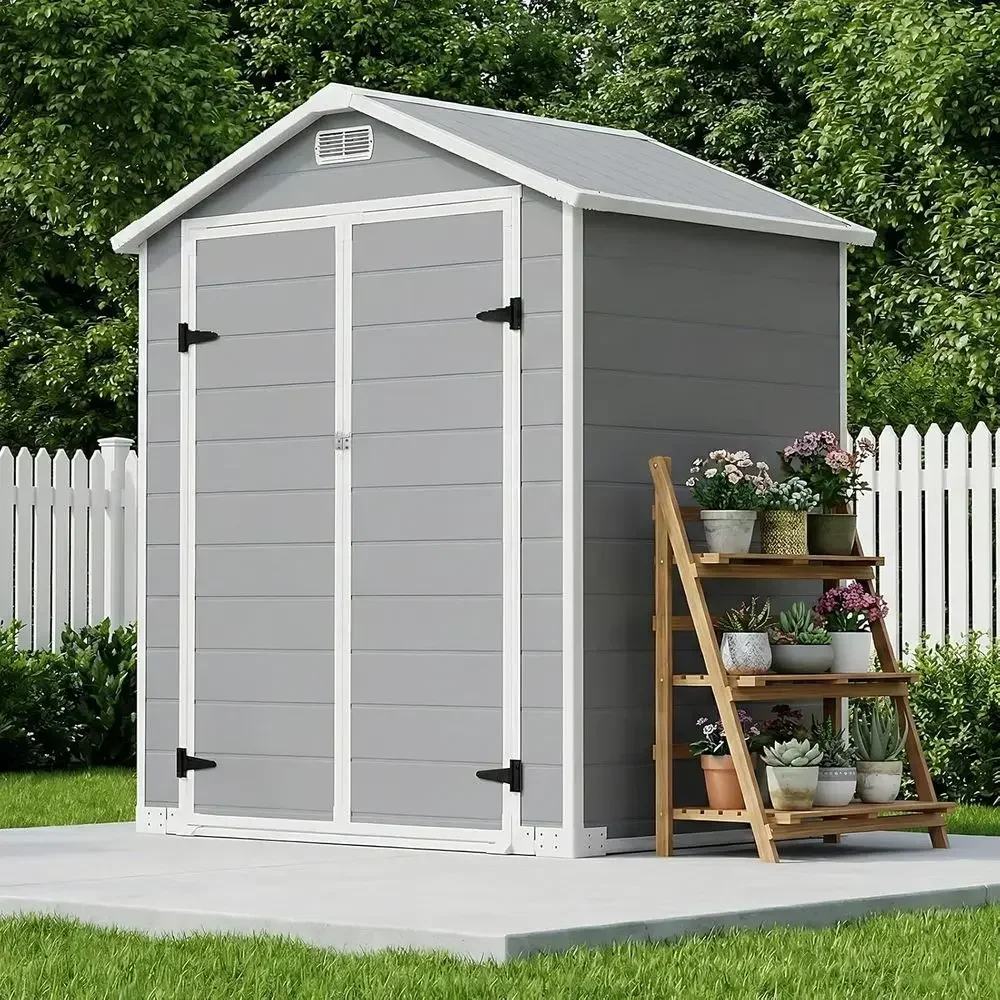 6×4 T Resin Storage Shed with loor,All-Weather Plastic Resin Sheds with Lockable Door and Window,Waterproo Outdoor Storage Shed