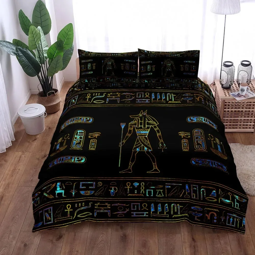 Antique Egyptian Hieroglyphs N Deities Duvet Cover Set King Queen Double Full Twin Single Size Bed Linen Set