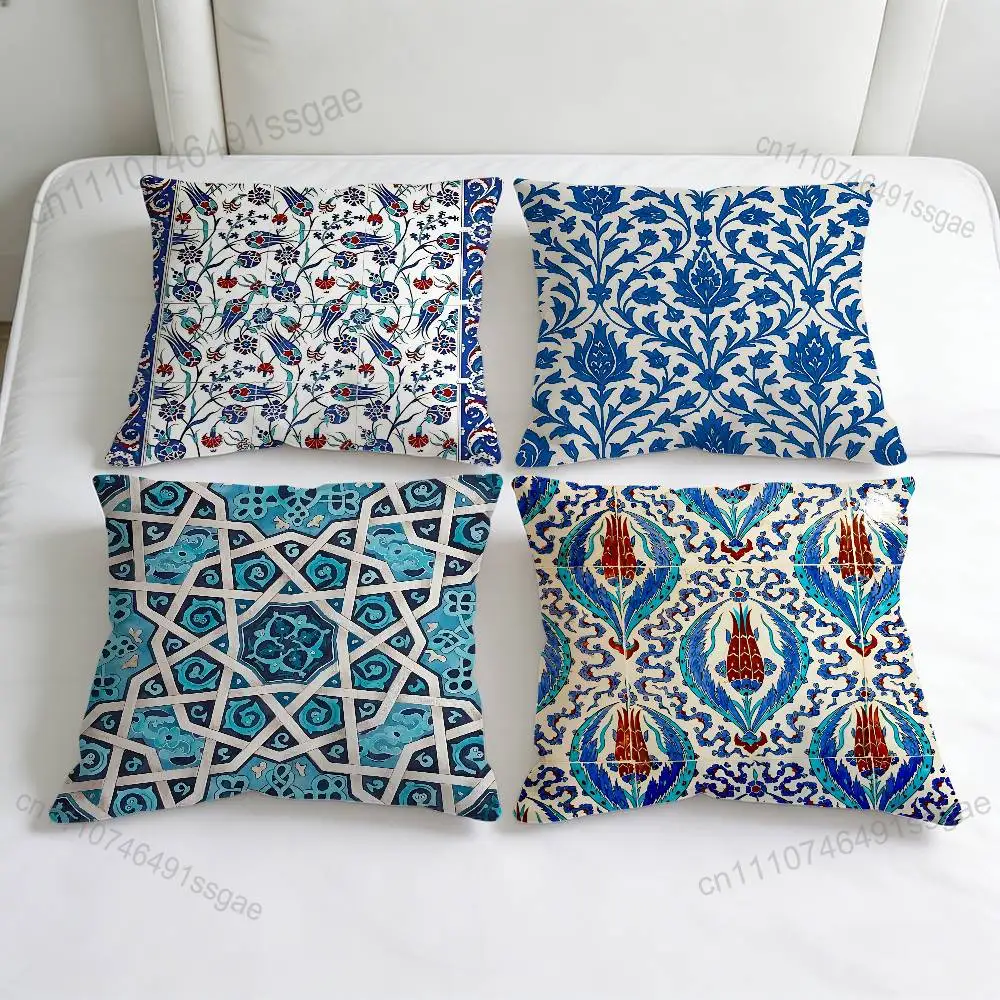 

Art I-Iznik Tile Patterns Decorative Square Pillow Cover Soft & Comfortable Pillow Case Sofa Bed Home Decoration