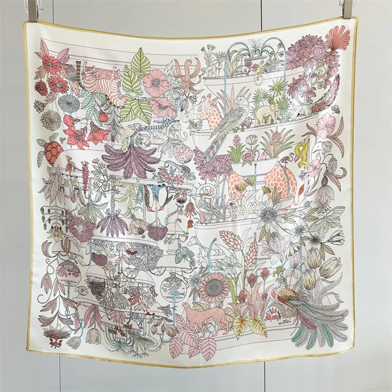 

100% Silk Scarf 90CM Women Square Neck Bandanas Luxury Designer Scarves Foulards Femme Headbands Women Christmas Lover Gift