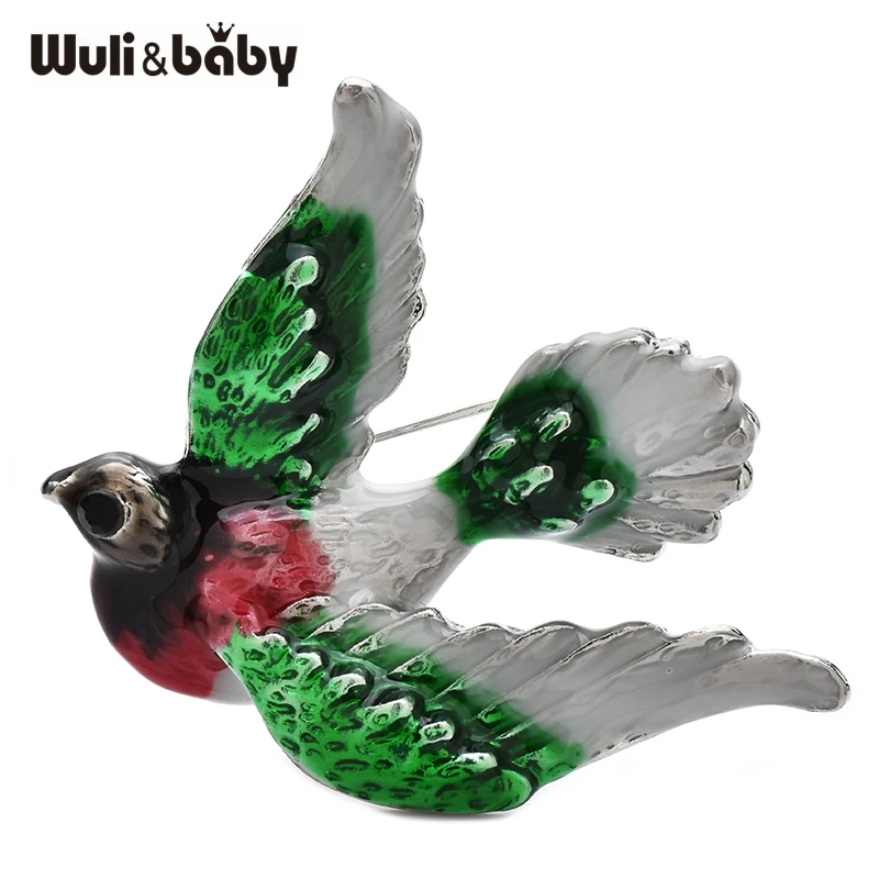 Wuli&baby Flying Dove Brooches 3-color Enamel Bird Pigeon Animal Casual Party Metal Pins Jewelry Gifts