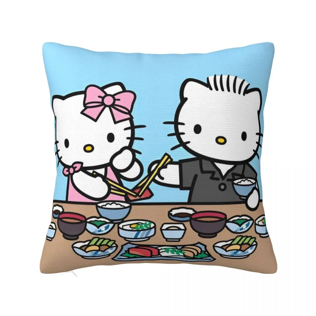 

Official Hello Kitty And Father Eating Pillowcase Printed Polyester Cushion Cover Decorations Pillow Case Cover Home Square 40cm