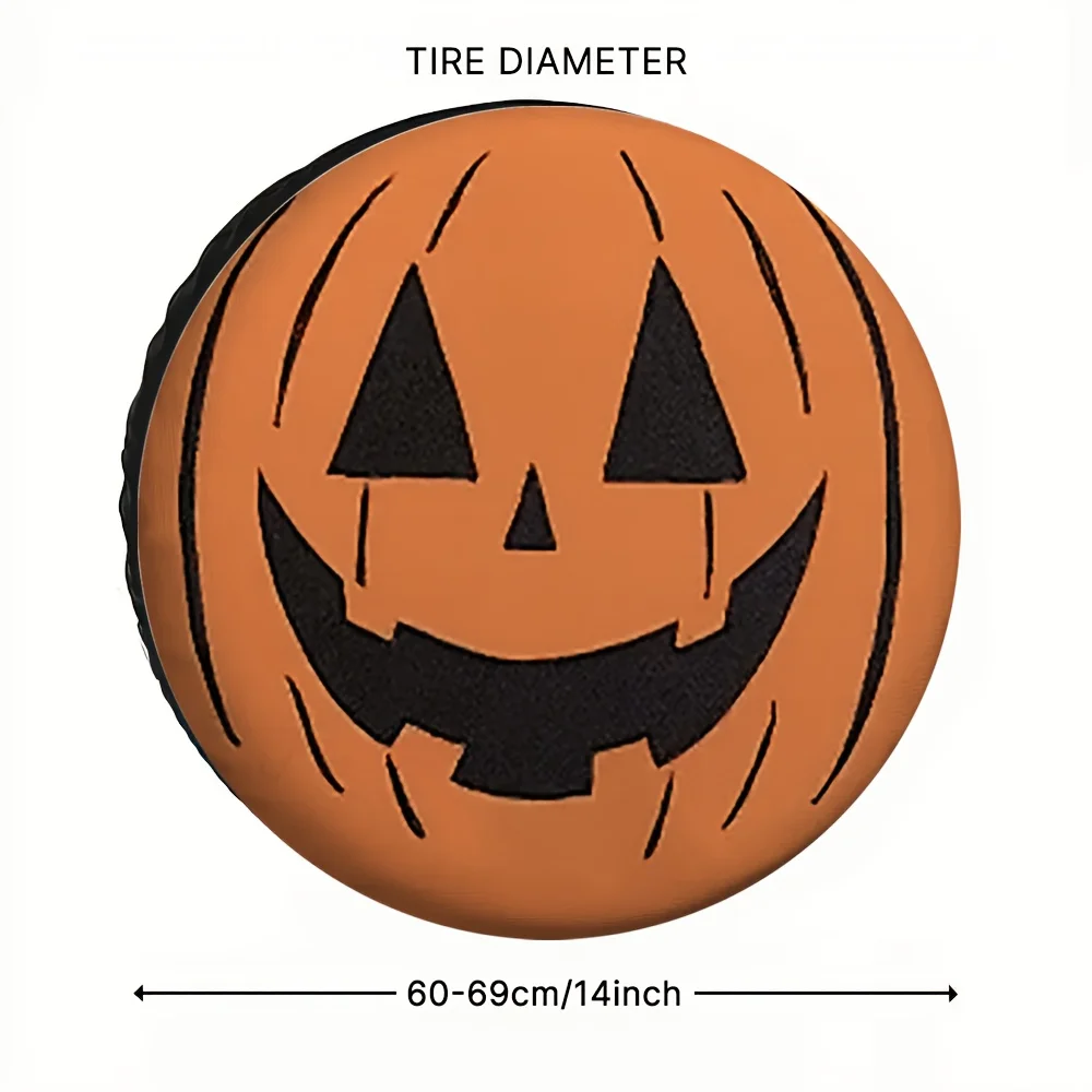 2D Flat-Printed Tire Cover Featuring a Cheerful Pumpkin Face, Made from 100% Polyester, Suitable for Use at Parties