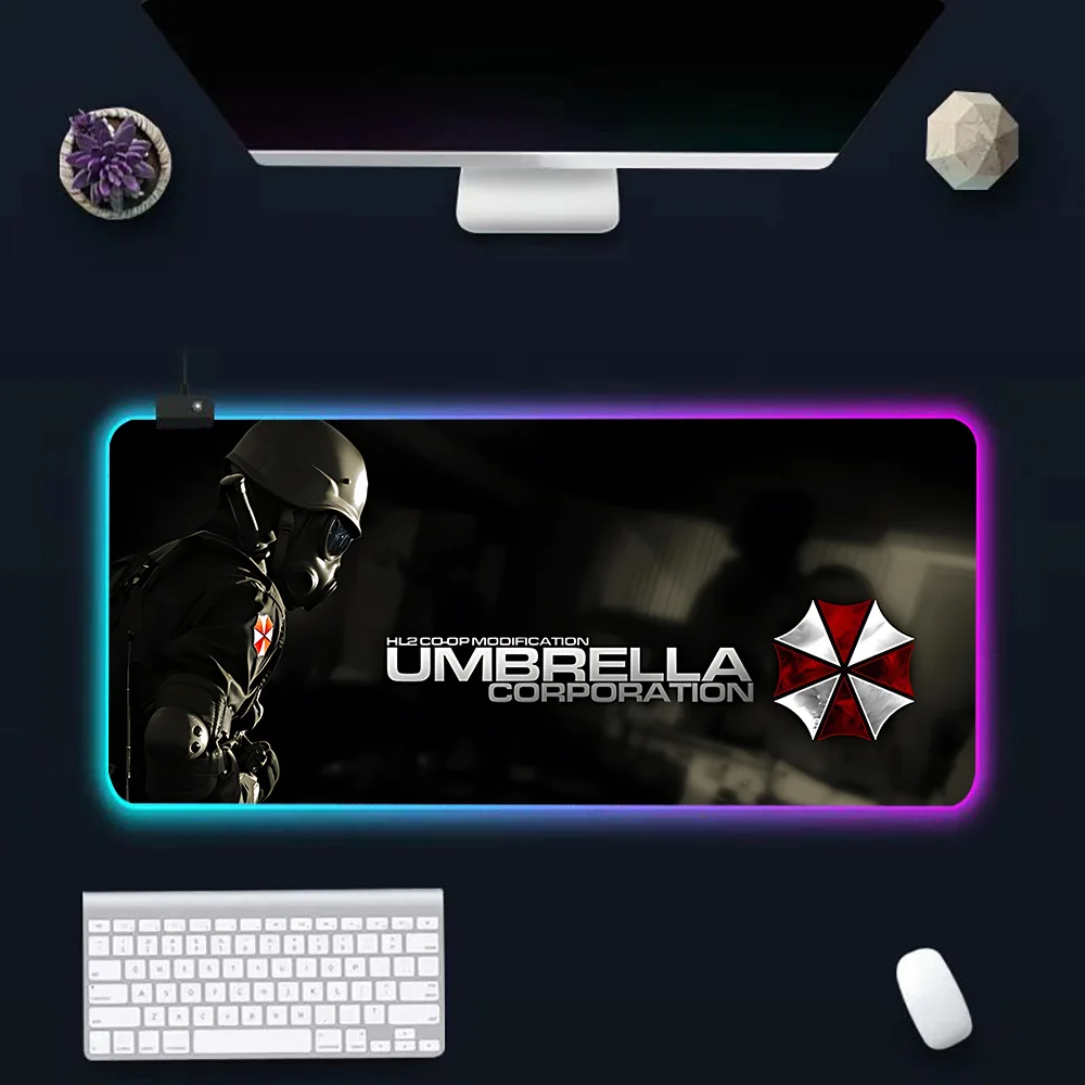 Umbrella Corporation-Tapis de souris pour PC Gamer, avec LED, brillant, en caoutchouc, RVB