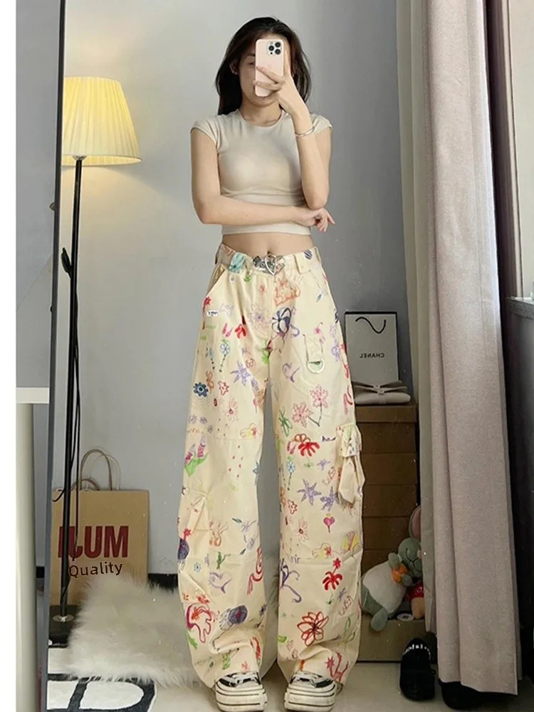 

Широкие брюки с низкой талией, рабочая одежда, весна-лето, новый тренд, брендовые маленькие размеры, молодежные повседневные брюки Dopne в американском стиле ретро