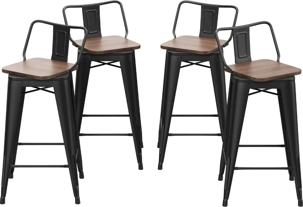 Changjie Furniture 30 Inch Swivel Bar Stools Set of 4 Counter Height Swivel Bar Stools with Backs Industrial Barstools