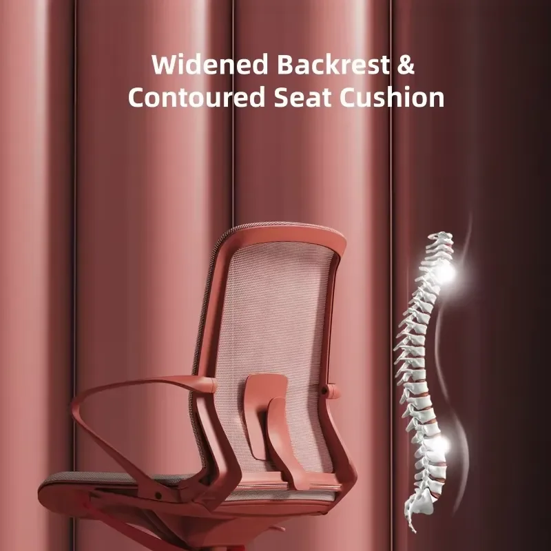 Pink Ergonomic Office Chair with Lumbar Support Mid Back Mesh Computer Seat Tilt Adjustable for Home Workstation Study Room