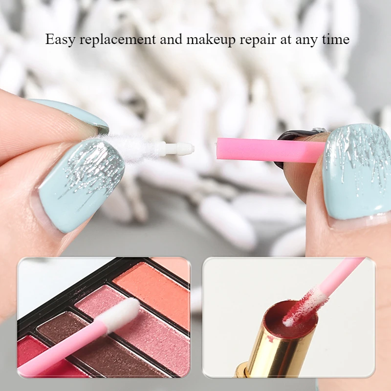 口紅、植毛リップグロス、メイクアップブラシ用のリップブラシヘッド100個入り1個。