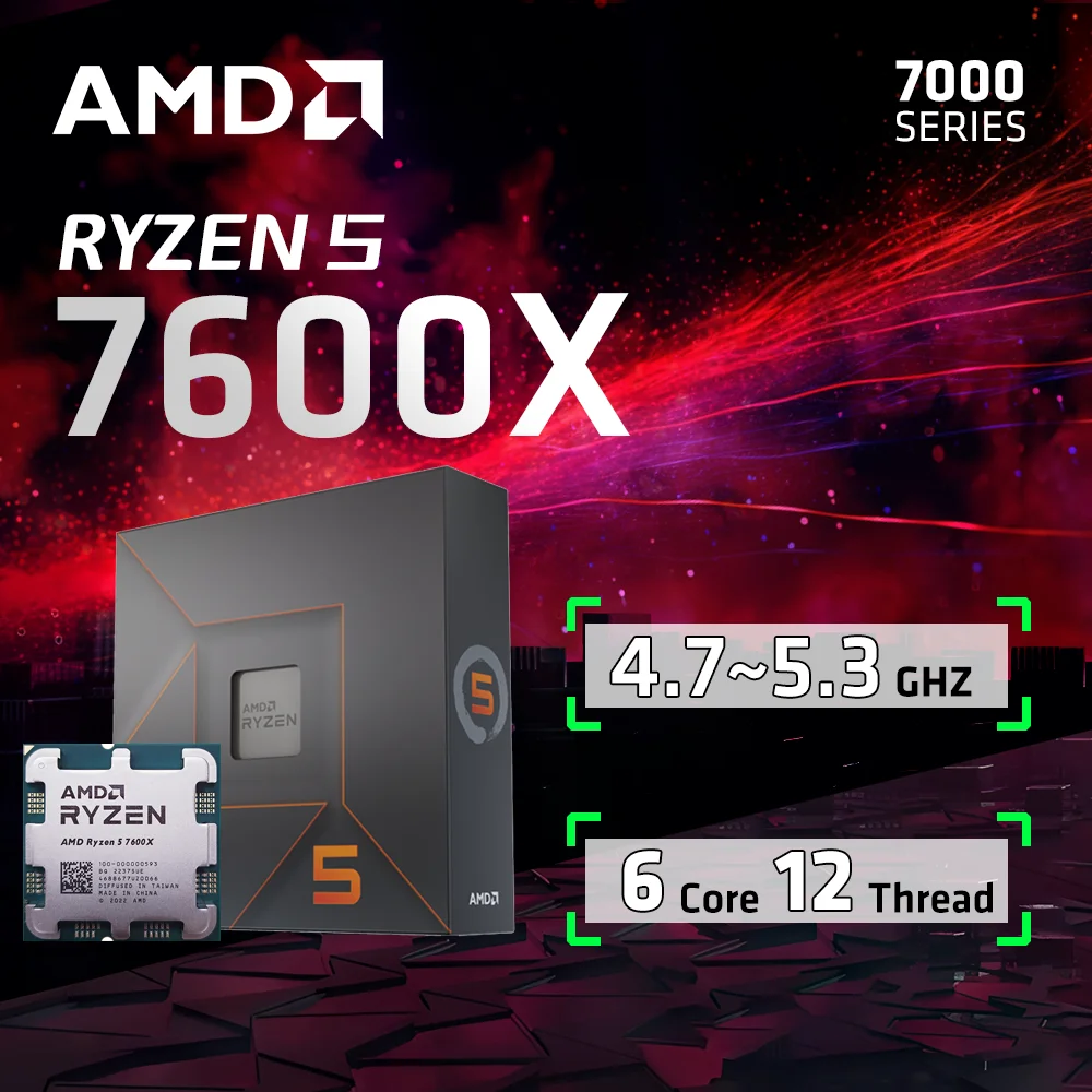 NEW AMD Ryzen 5 7600X R5 7600X 4.7 GHz 6-Core 12-Thread  5NM L3=32M Desktop Processor  Socket AM5 CPU Gaming Processo but no fan