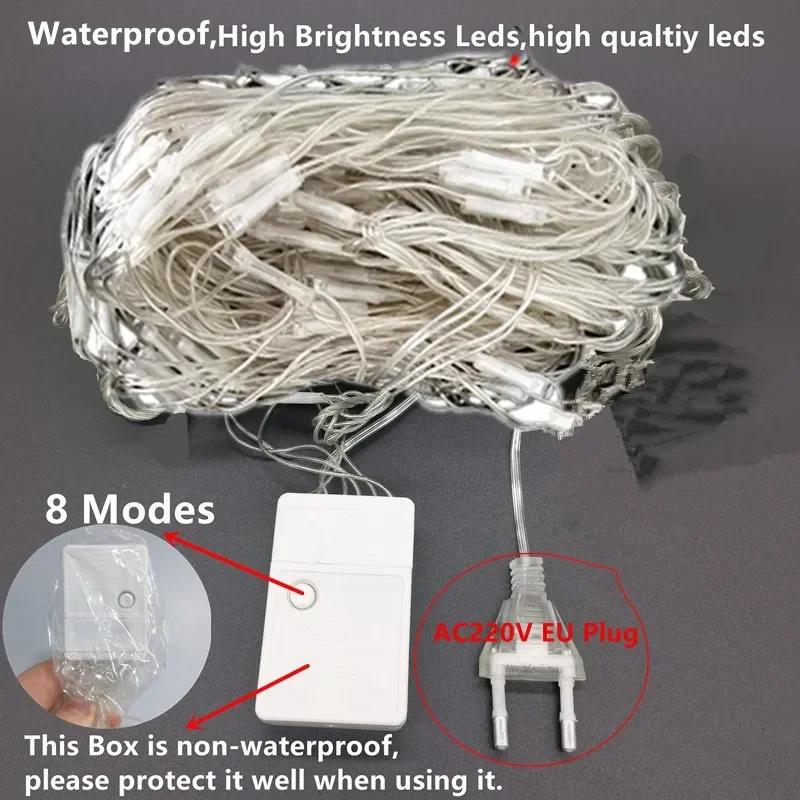 Led صافي شبكة سلسلة أضواء 8 طرق 220 فولت أكاليل الشوارع زينة عيد الميلاد في الهواء الطلق السنة الجديدة حفل زفاف حديقة بوش ديكور #6