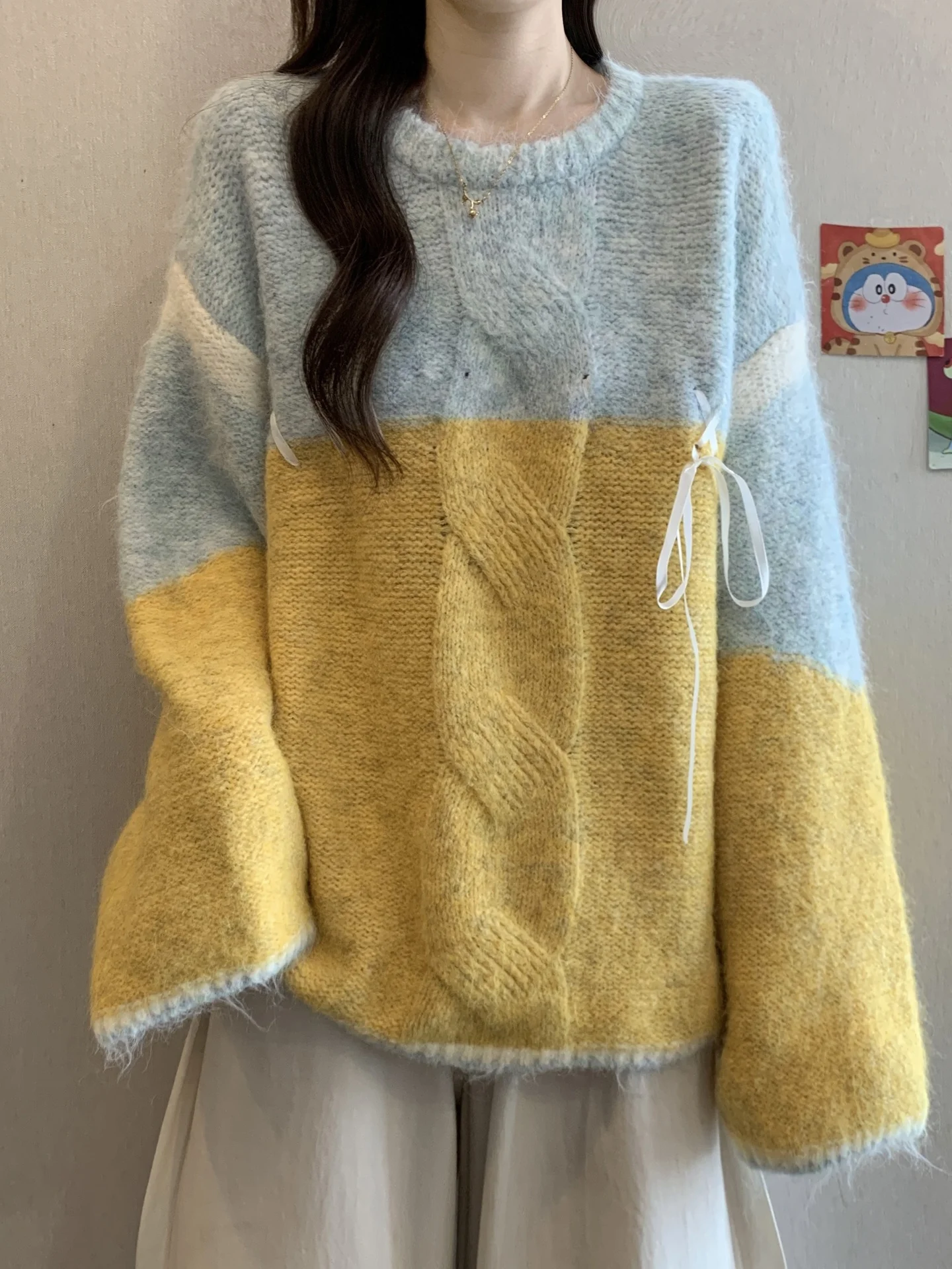 

Soft Color Blo Women's Sweater Autumn Winter Large Size Plump MM High-End Sensation Warmth Knitted Long Sve round Ne