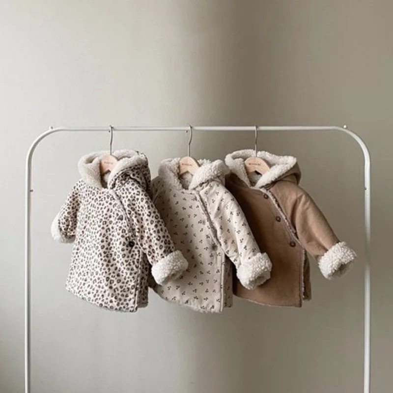 Winter New Korean Style Newborn Baby Thicken Warm Coats Hooded Lamb Fleece Lining Infants Outerwear