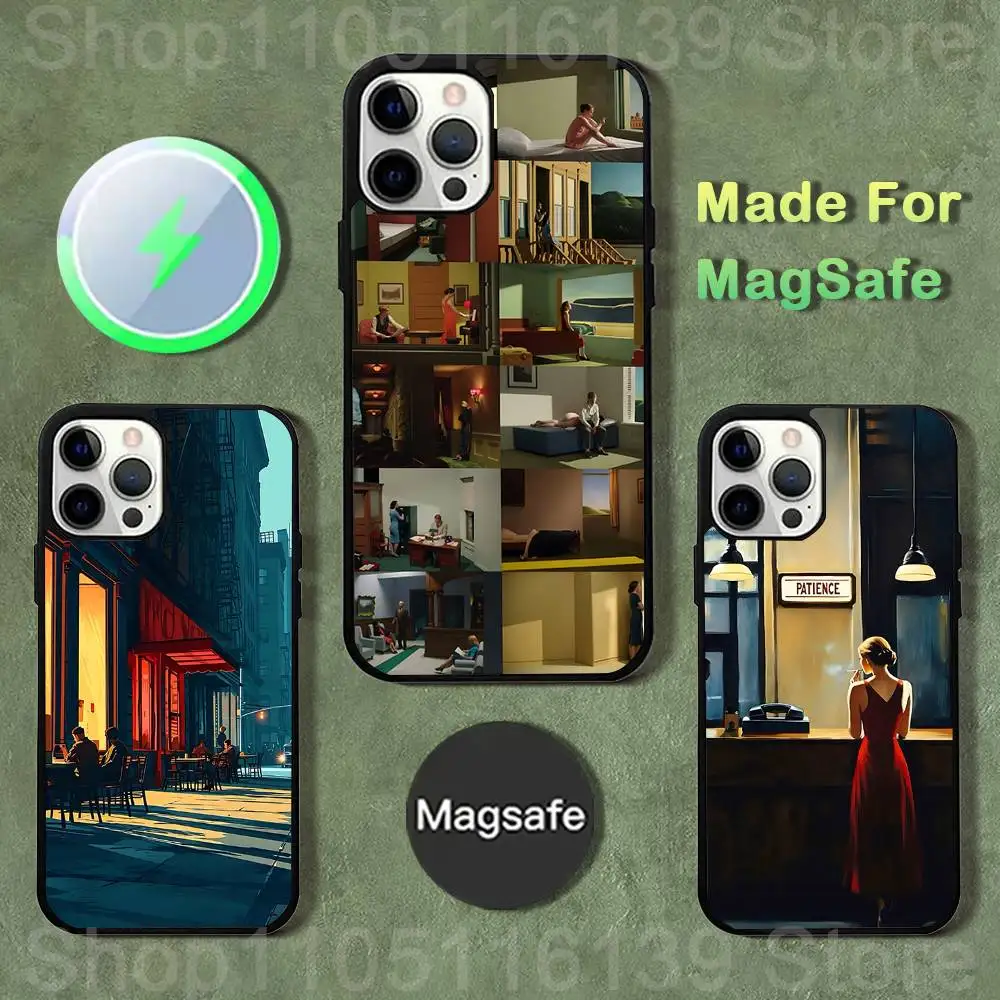 

Чехол для телефона Nighthawks By Edward Hopper iPhone 17,16,15,14,13,12,11,Pro,Max,Plus,Mini,SE4,E с магнитной беспроводной зарядкой Magsafe