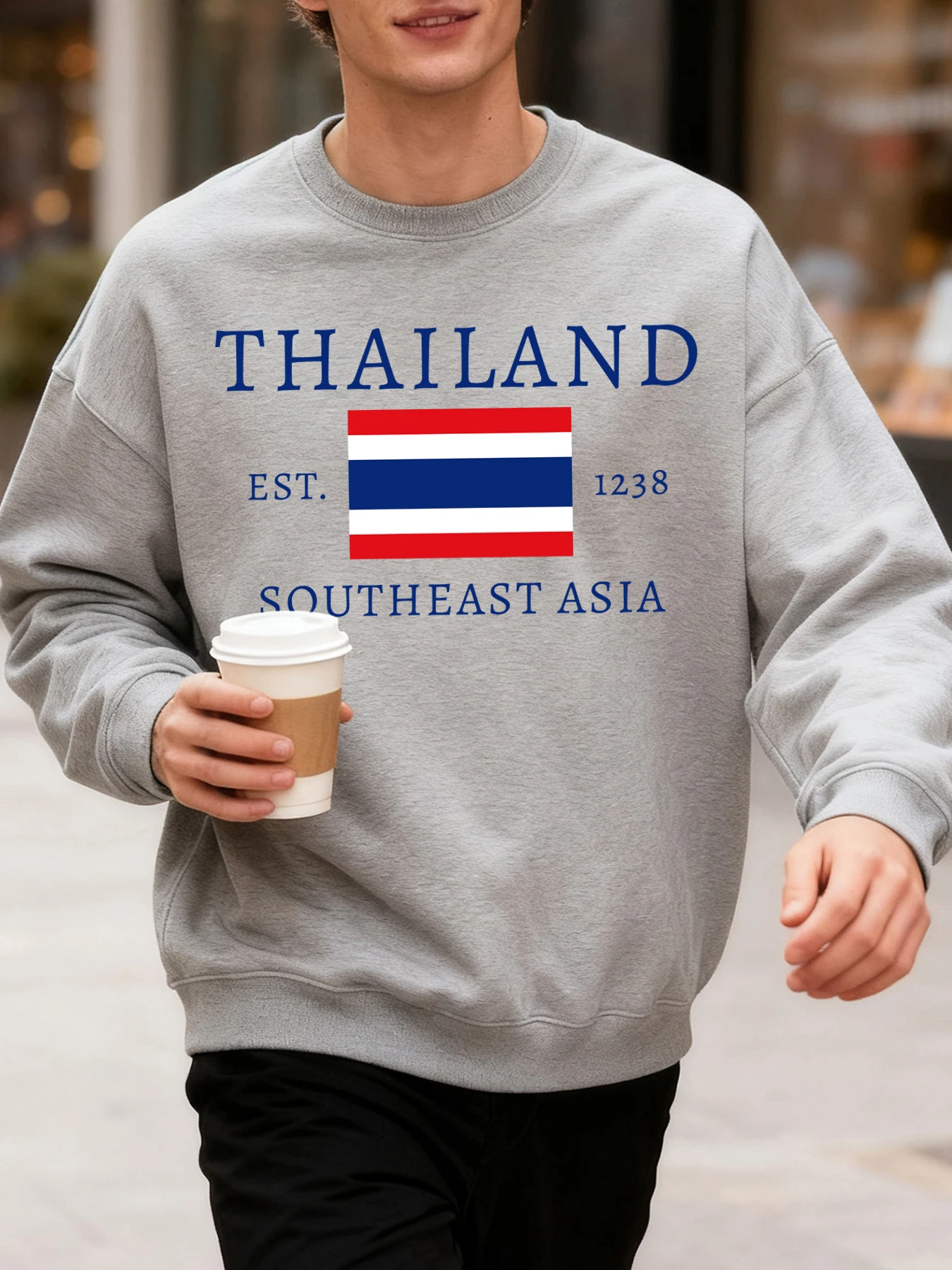 تايلاند جنوب شرق آسيا مطبوعة الخريف الرجال البلوز الملابس الناعمة العصرية فضفاضة كل مباراة الشارع الشهير Crewneck الموضات البلوز