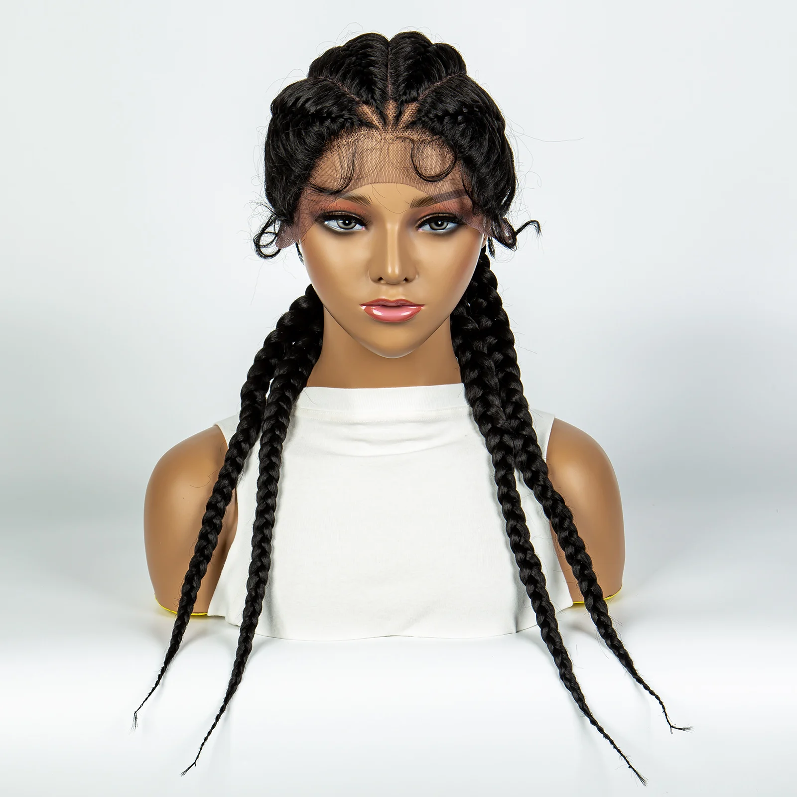 Synthetic Cornrow Braiding Wigs for Women with Baby Hair Natural Color Handmade Braided Braids Wig Lace Front Double Dutch Braid