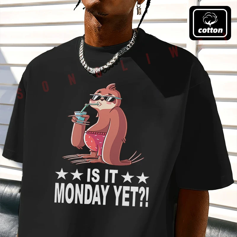 

Is It Monday Yet Graphic Moto T-Shirt Men's Black Cotton TShirt New Summer Casual O-neck Short Sleeve Tees