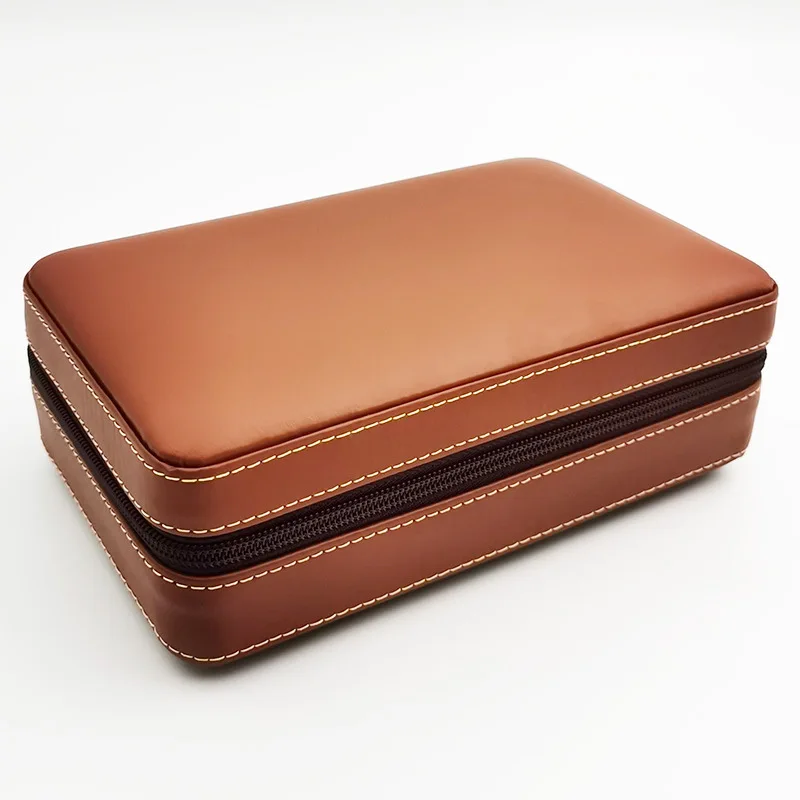 Portable Cedar Wood Cigar Humidor Box Travel no logo Leather Cigar Case Storage 4 Cigars Box Humidor Humidifier For Sigar