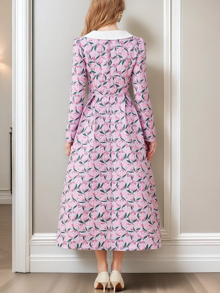 DEVCHATA  Women Vintage Peter Pan Collar Jacquard Lace Patchwork Flared Swing Dress Elegant Tea Party Wedding Guest Dress
