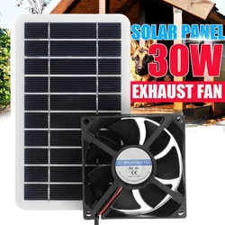 Extractor de aire Solar de 30W y 5V, Mini ventilador de 8cm con Panel Solar, Extractor de aire para casa de pollos y perros, ventilador de invernadero RV