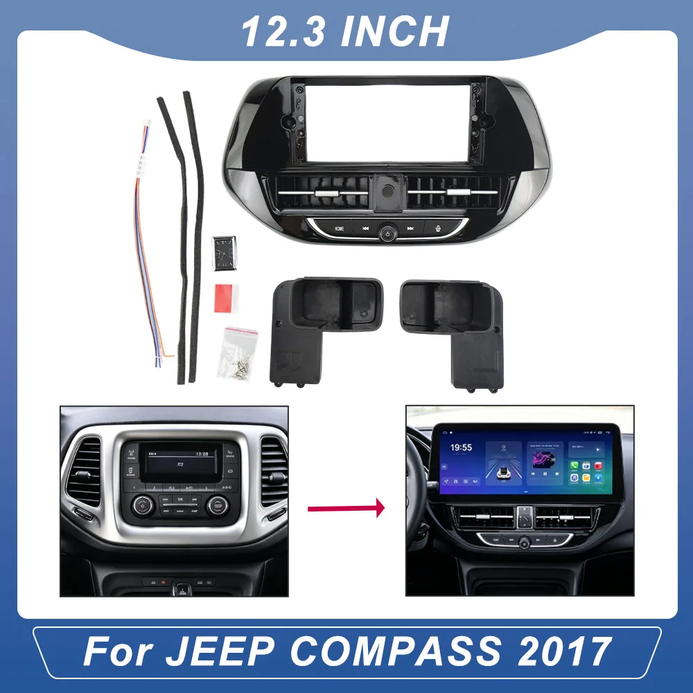 For JEEP COMPASS 2017 12.3 Inch Android Car Stereo Frame Player Head Unit Fascia Panel Dash Board Cover Installation Kit