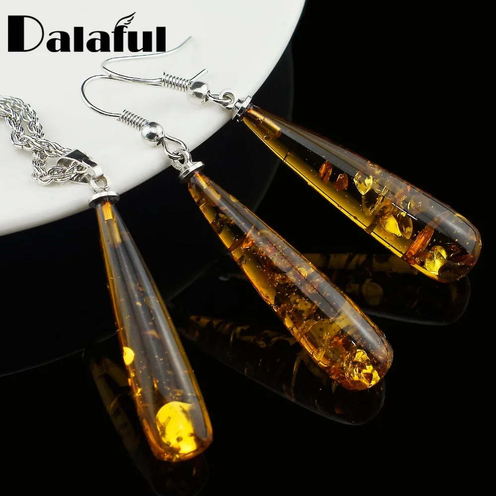 Exquisite Women's Chic Teardrop Baltic Pendant magnificent Necklace and Earring Unique Wedding Stylish Jewelry Set DL40601