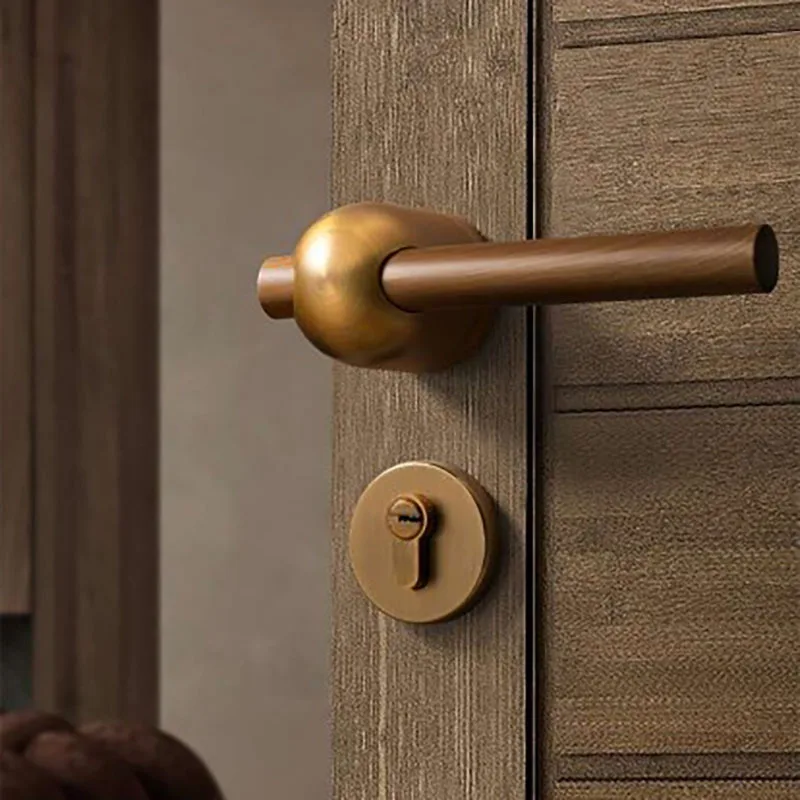 

New Chinese style door lock indoor bedroom room split wooden door lock green bronze mute magnetic door handle