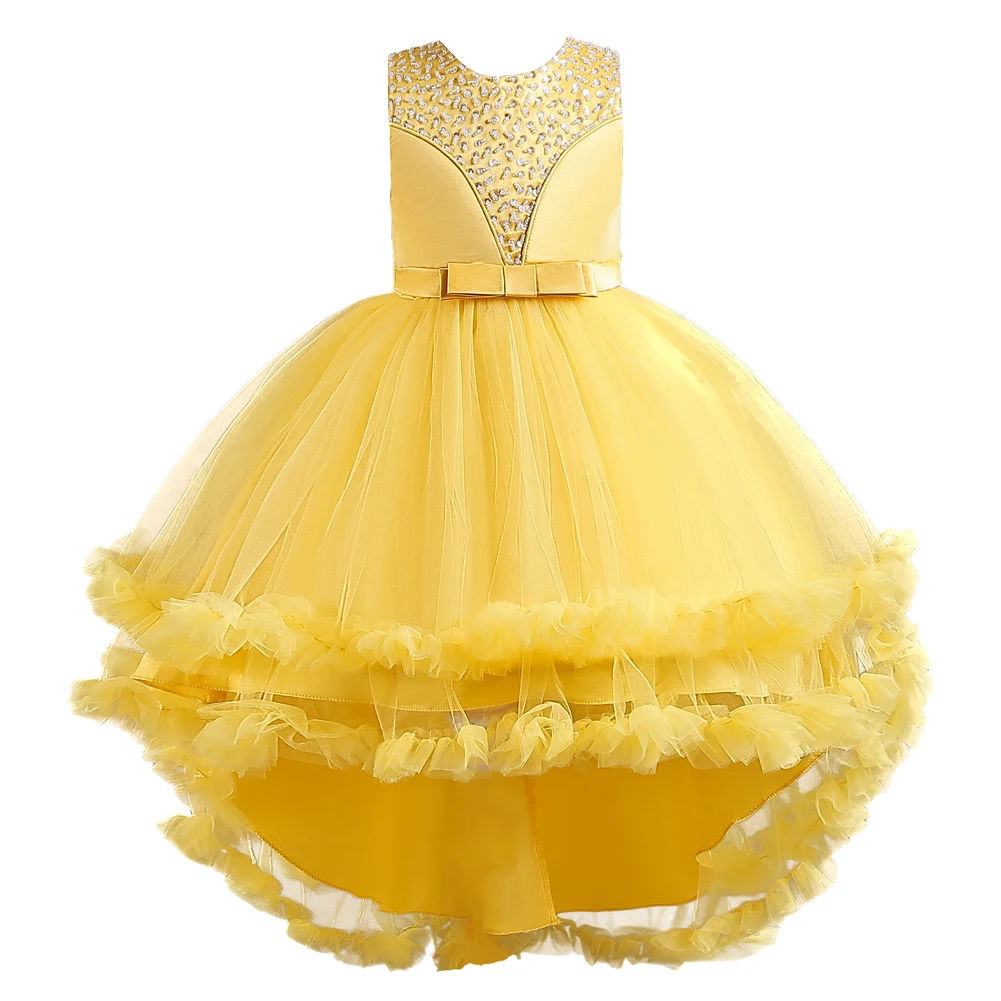 Yellow Sleeveless Children\'s Performance Dress Bow Tail Dress Princess Dress For 3Y to 12Y Birthday Party Wear