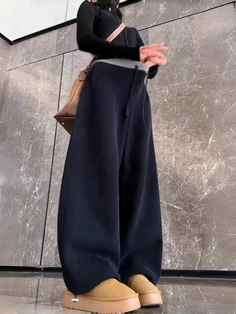 Bla Fce Lined Sports Pants Women's Straight Leg Wide Leg Sweatpants High Waist Trousers Commute Sle Korean Version