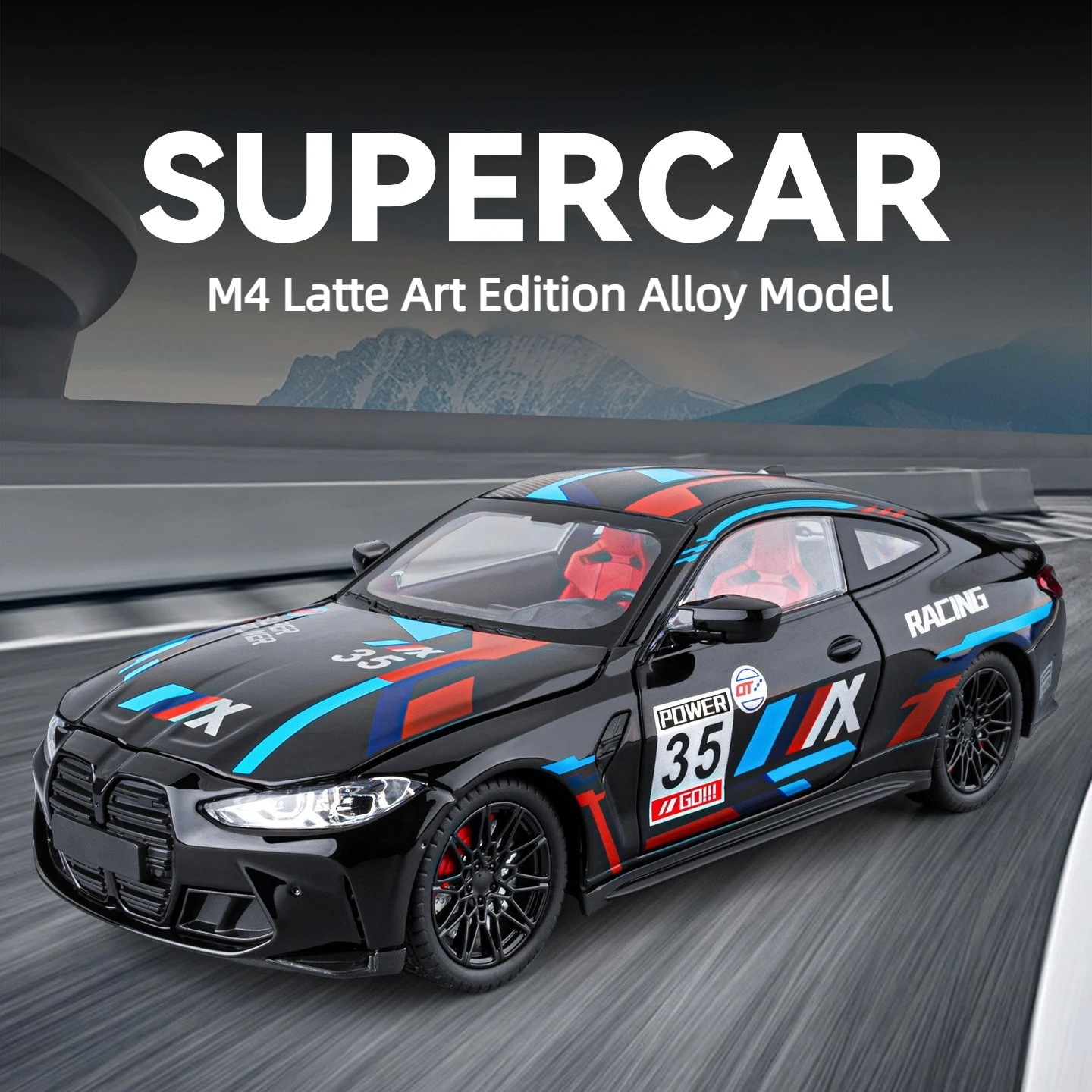 

1:24 M4 Latte Edition Alloy Car Model Pull Back Sound and Light Toy Gift Diecast Alloy Car Model Collectible