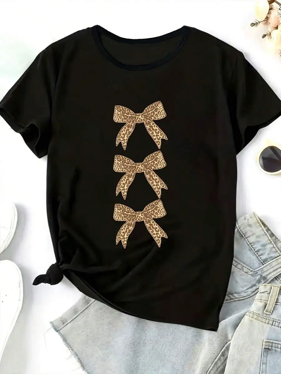 Women's Crew Neck Short Sleeve Graphic T-Shirt, Cute Floral Grey Cat With Roses & Butterflies Print, Spring Summer Casual Wear, Gift For Cat Lovers Tops For Ladies