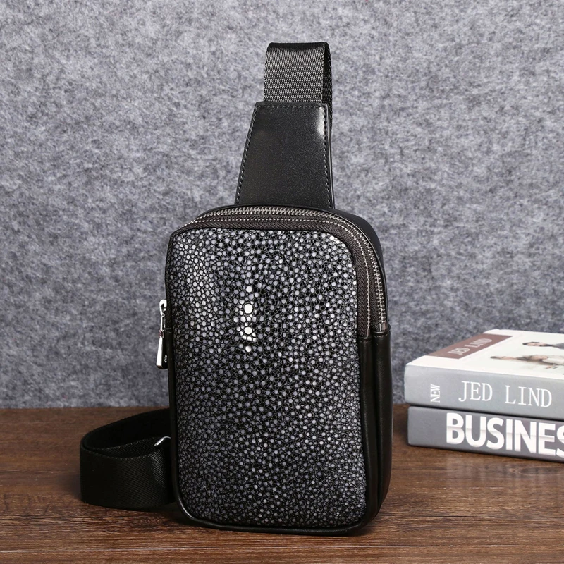 Winter New High Quality Pearl Fishskin Men's Shoulder Bag Genuine Leather Men's Bag Fashion Casual Crossbody Bag