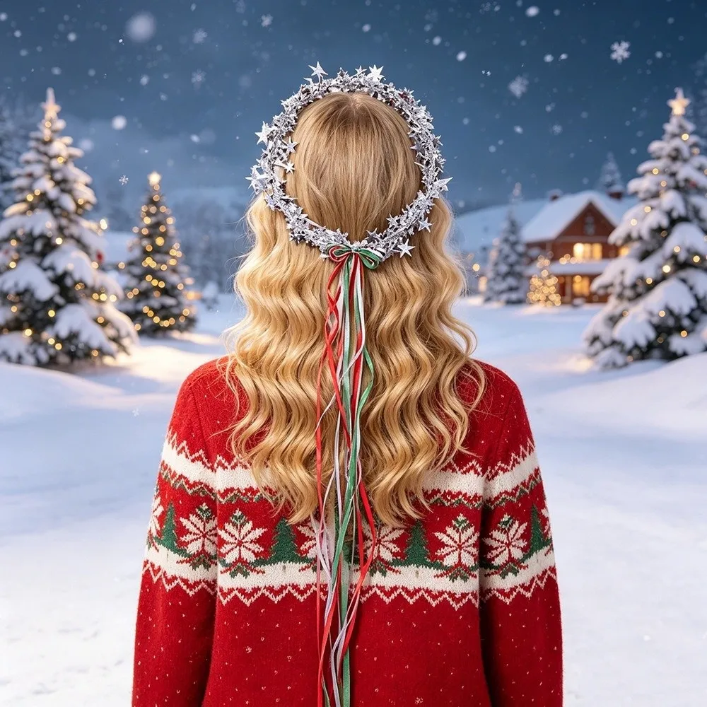 Shiny Christmas Headband Cute Funny Christmas Wreaths Headwear Photo Props Korean Style Star Hair Hoop