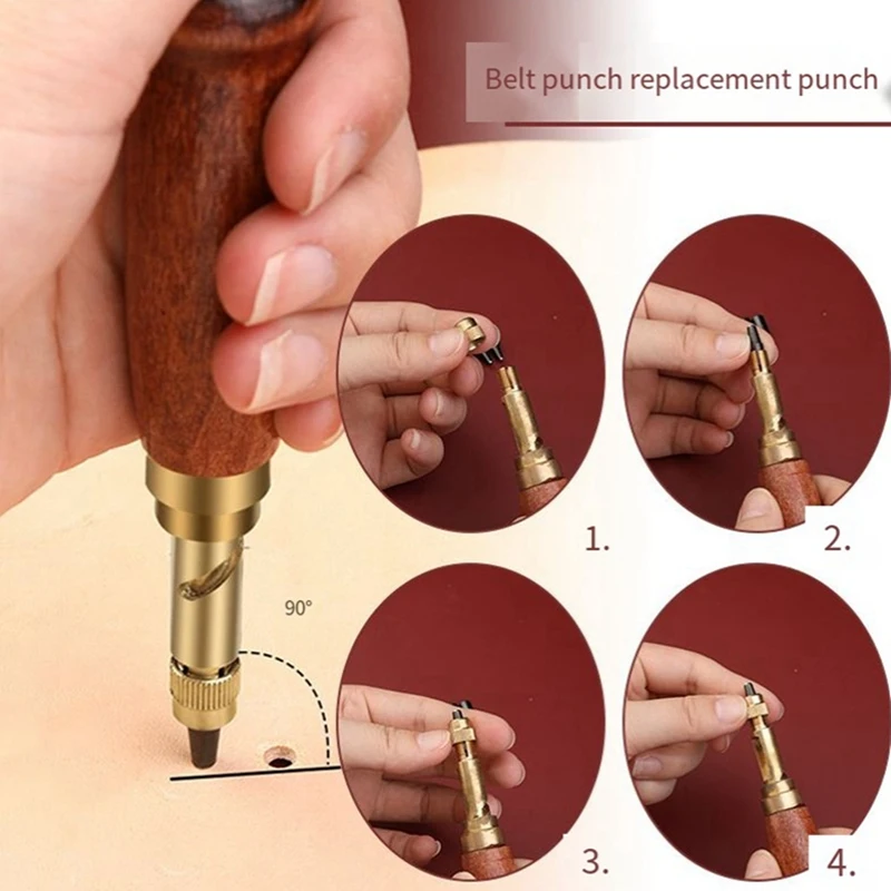 Belt Hole Punch,Interchangeable Punch, Suitable For Leather,Paper,Belt Hole Punch, Wooden Handle Binding Tool