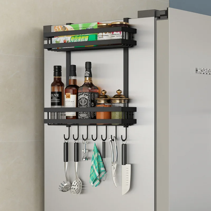 Multifunktionale Kühlschrank Rack Seite Lagerung Rack Küche Gewürz Rack Wand-montiert Rack Küche Zubehör Veranstalter