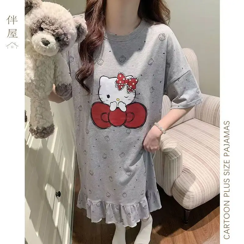 Hello Kitty Pajamas Dress Long Dresses Pyjamas Summer Sleepwear Short Sleeve Sleeping Skirt Kawaii Cartoon Home Clothes - view 4