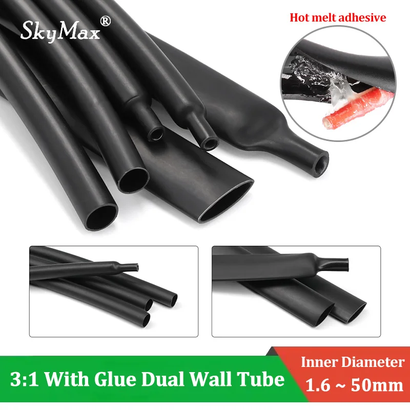 

1.6/2.4/3.2/4.8/6.4/7.9/9.5/12.7/15.4/19.1/25.4/30/39/50mm 3:1 Heat Shrink Tube With Double Wall Glue Adhesive Lined Sleeve Wrap