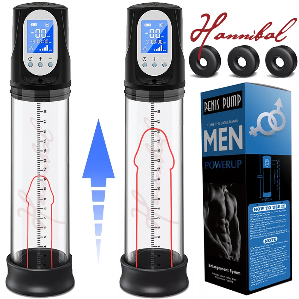 Hannibal LCD Electric Penis Pump Male Masturbator Cup Dick Extender Vacuum Pump Penis Enlargement Pump Trainer Sex Toy for Men