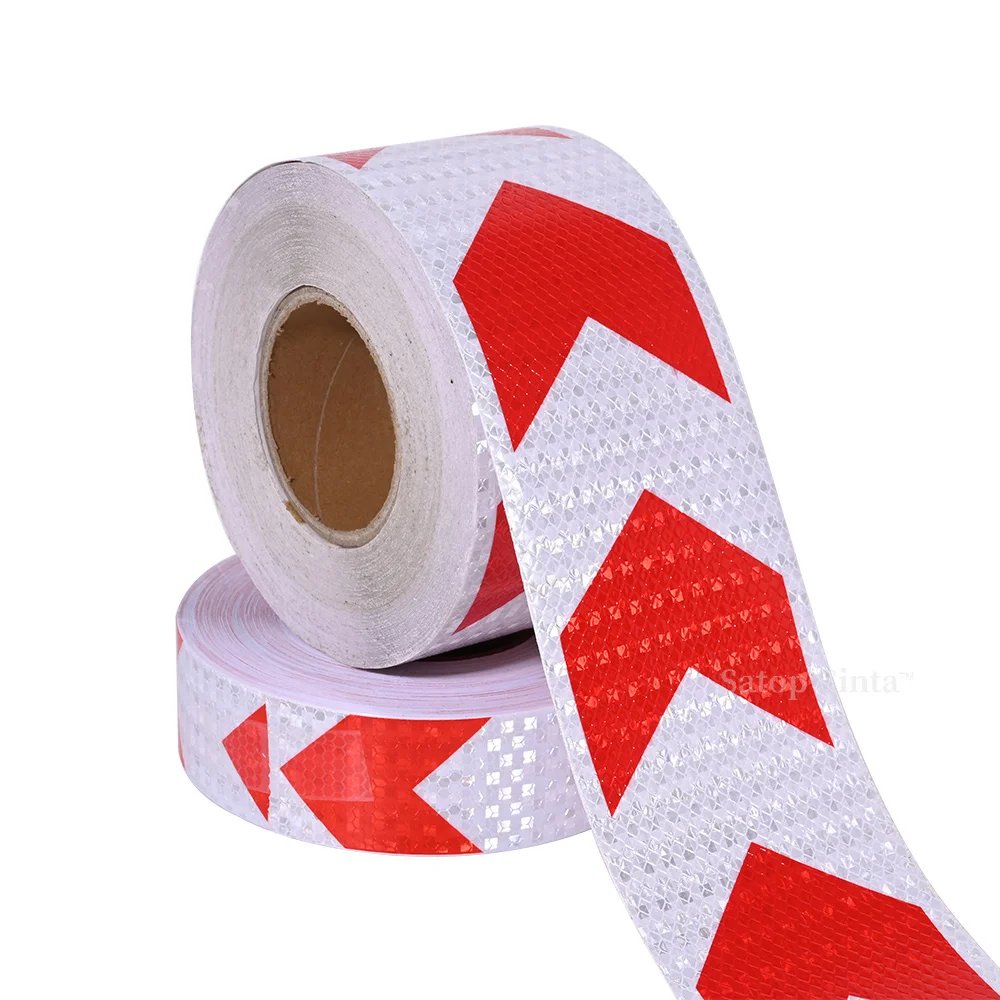 Autocollants réfléchissants en forme de flèche 10cm x 25m, bande adhésive blanche et rouge pour camion, ruban de marquage, Protection de sécurité