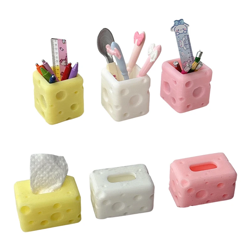 1:12 Dollhouse Cheese Tissue Box Pen Holder Model Set Dollhouse Mini Furniture Decor Toy Dolls House Micro Scene Ornament