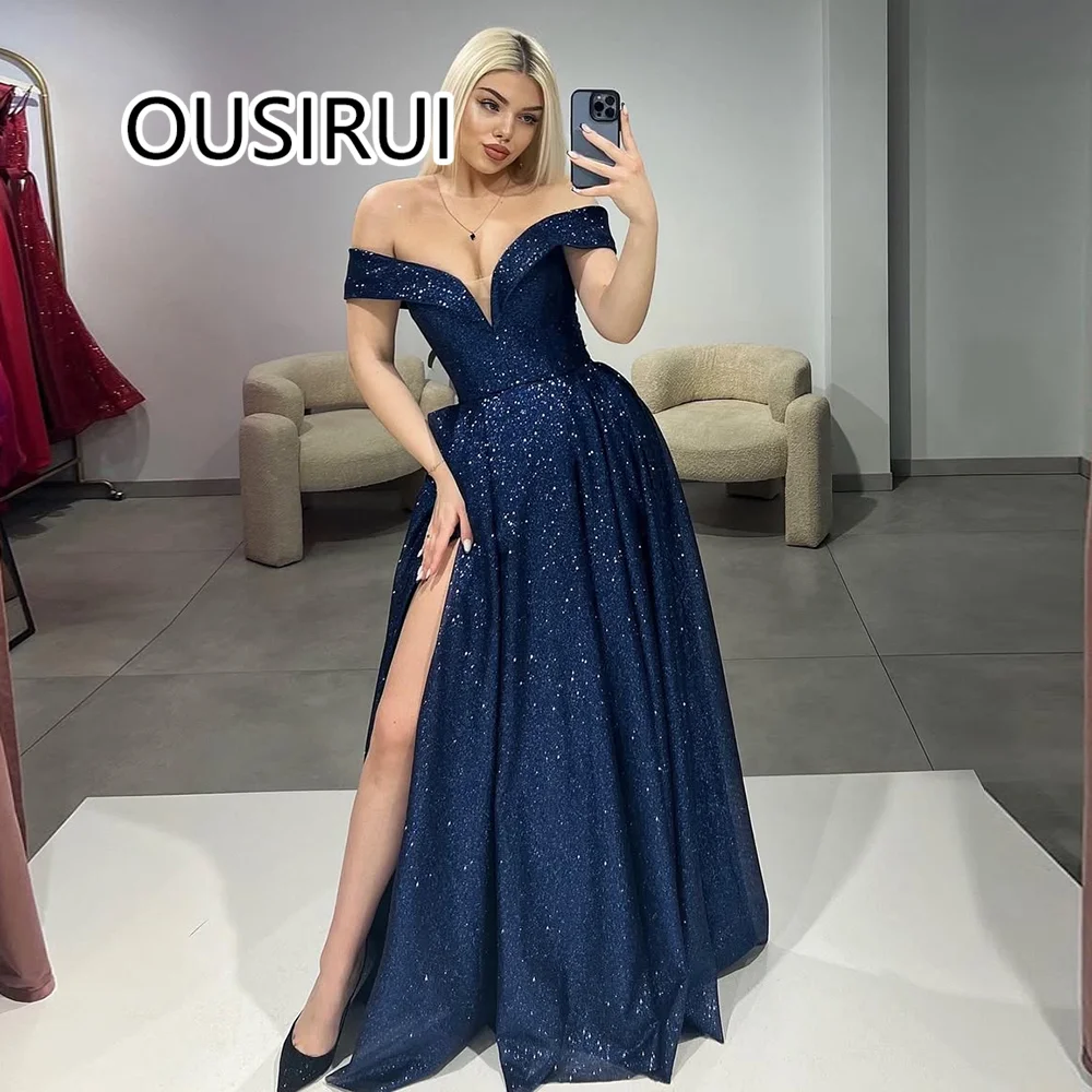 Customized Charming V-neck Sequins Sparkly A-line Prom Bridesmaid Dress Backless Side Slit Prom Cocktail Gown vestidos de