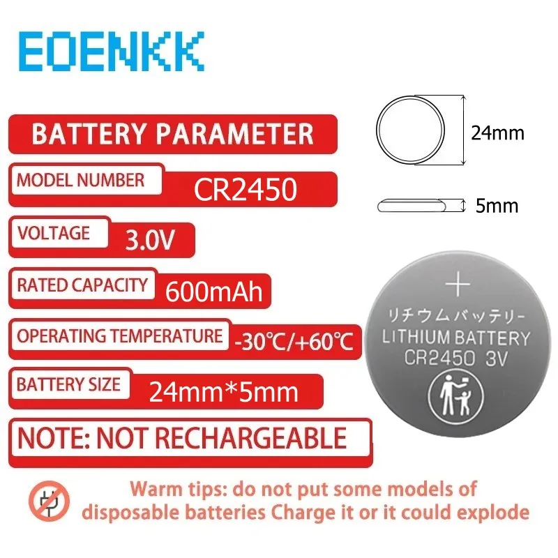 10-50pcs CR2450 Watch Buttom Battery KCR2450 5029LC LM2450 DL2450 ECR2450 BR2450 CR 2450 3V 600mAh Lithium Coin Cell Batteries