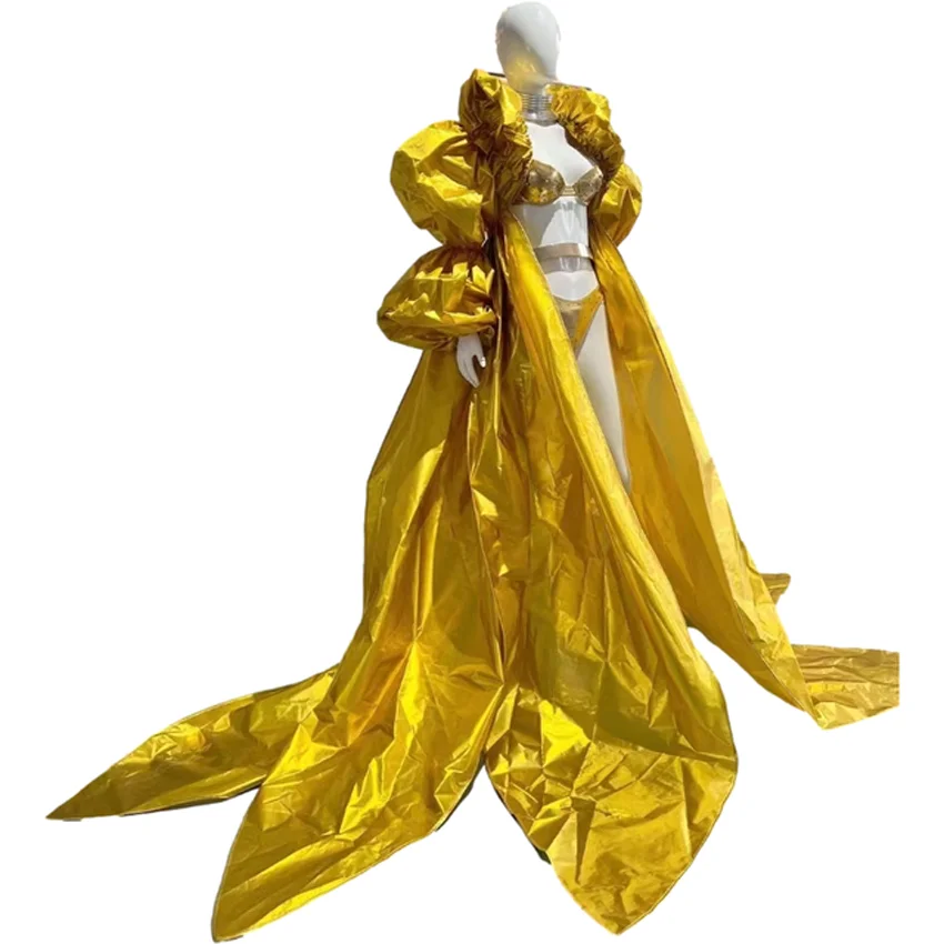 

Festival Evening Dresses Drag Queen luxury celebrity Costume Singer birthday Party Gold Bikini Cloak dresses