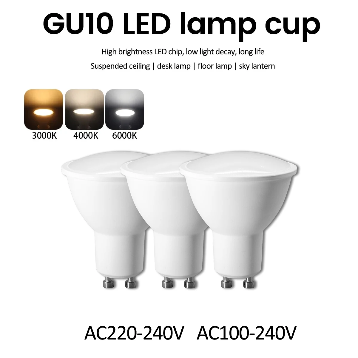 5 Stück GU10 LED-Strahler mit hohem Lumen, 7 W, AC220–240 V, 100–240 V, warmweiß, kein Flimmern, austauschbare 40 W Halogenlampe für Schienenbeleuchtung