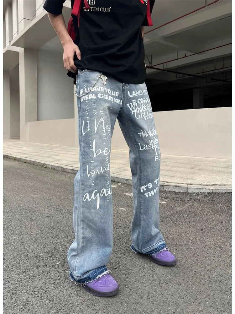 

Джинсы прямого кроя в стиле ретро с принтом, свободные, удлиненные, повседневные, со средней посадкой, на молнии, из денима