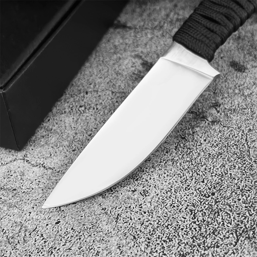 سكين نجاة ذو شفرة ثابتة - شفرة تانغ كاملة من الفولاذ المقاوم للصدأ 440C مع مقبض سلك نايلون وغمد تكتيكي للقطع في الهواء الطلق